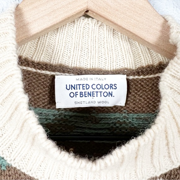 VTG United Colors Of Benetton Oversized Mock Neck Shetland Wool Ski Sweater - Picture 5 of 7